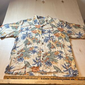 TOMMY BAHAMA‎ Hawaiian silk cream Tropical shirt size L